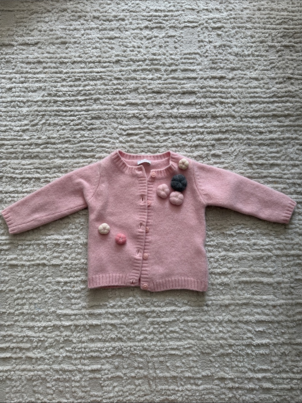 Il Gufo Wool Pink Pom-Pom Button Cardigan